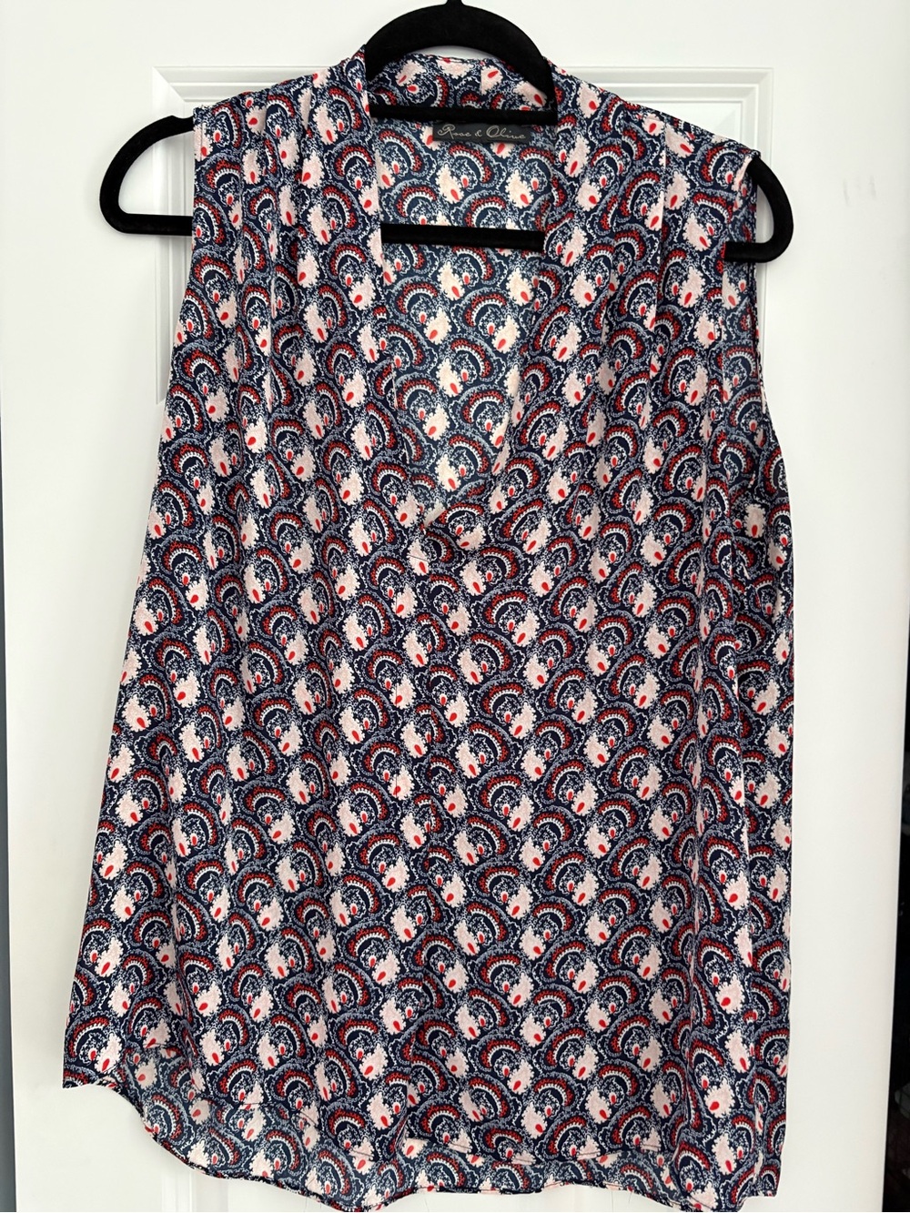 Rose & Olive Sleeveless V-Neck Paisley Camisole - Navy, White & Red